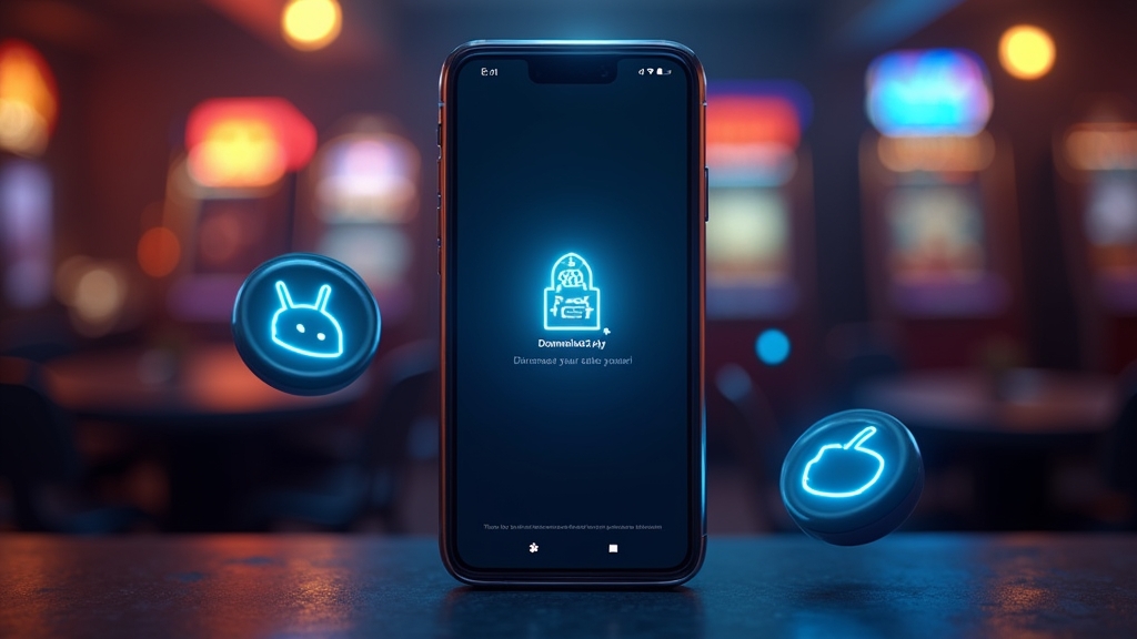 Phone showing an app download screen with Android and iPhone setup cues.