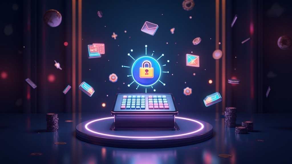 Casino payment terminal with withdrawal method icons in a dark luxury setting