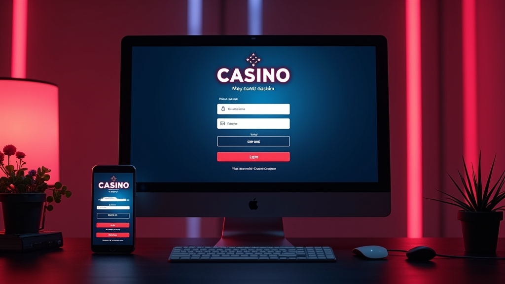 Desktop monitor and smartphone displaying a casino login screen