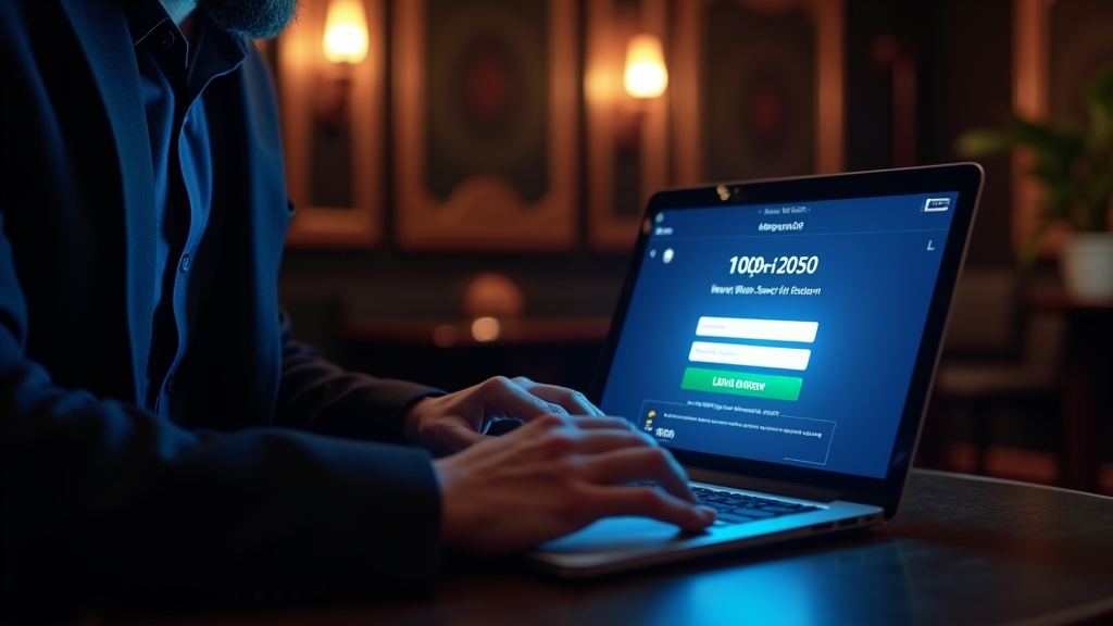 Returning player signing into a casino account on a laptop