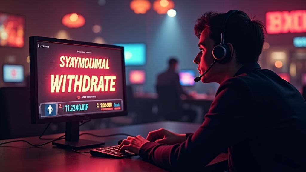 Casino support screen showing a pending withdrawal and help desk scene